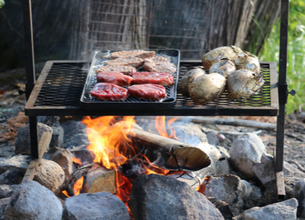 meat cooking over fire
